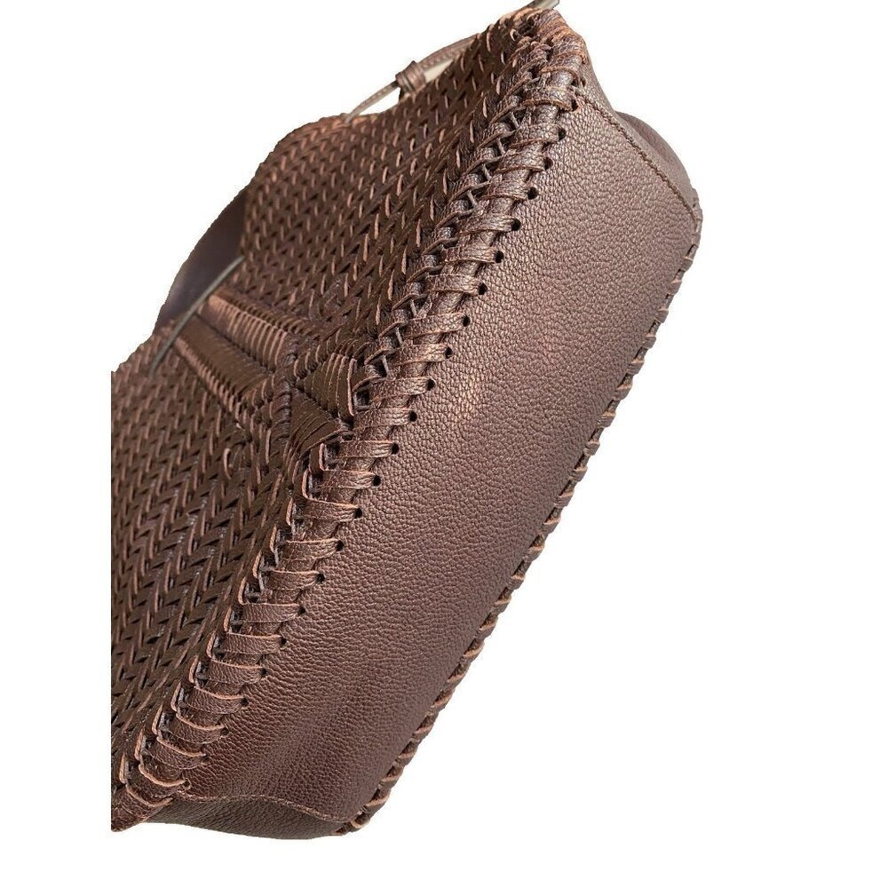 Anya Hindmarch Neeson Leather Woven Bucket Bag Rosewood Brown Tassel - Picture 9 of 17